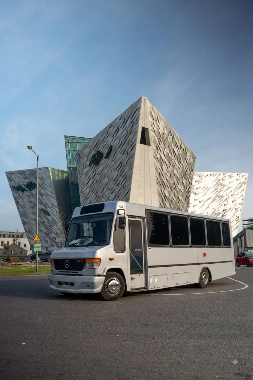 The 31-seat party bus outside Titanic Belfast on a Belfast weekend run